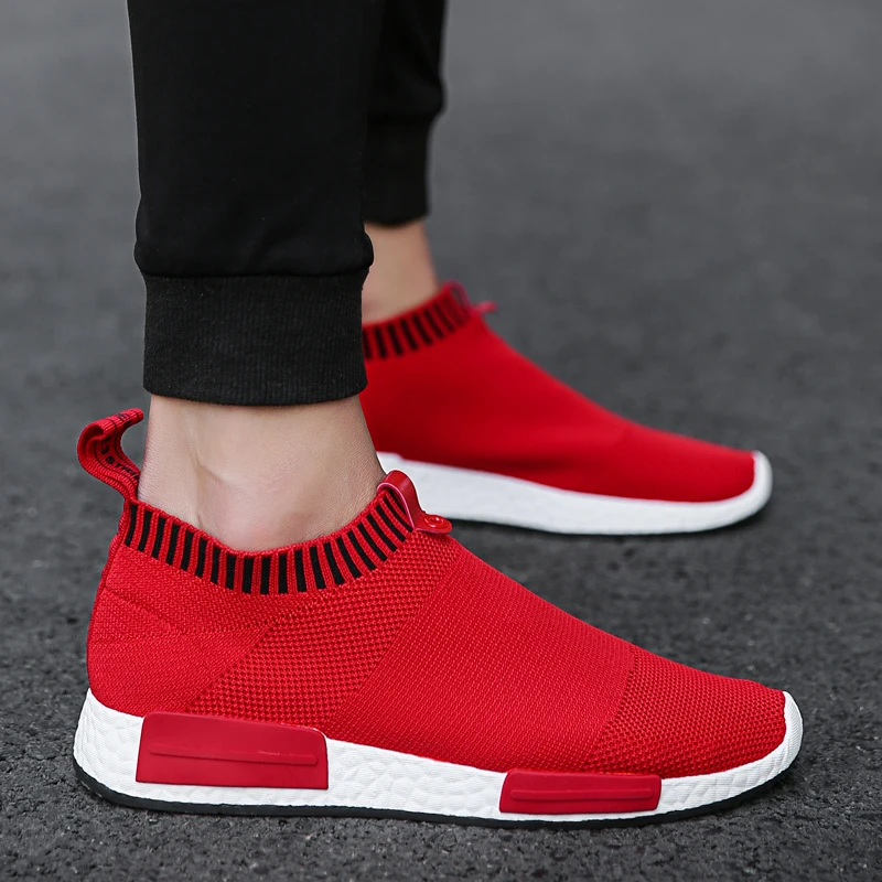 

Brand Red Running Shoes Men Socks Sneakers Sport Athletic Breathable Mesh Trainers Man Comfortable Super Light Slip-on Loafers