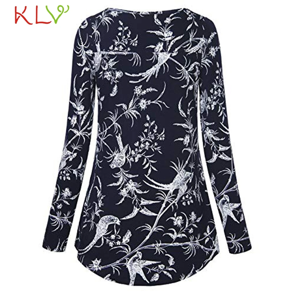 Women Top Print V-neck Button Pullover Modis Winter Autumn Long Sleeve T shirt Casual Female T-shirt Plus Size 18Nov7