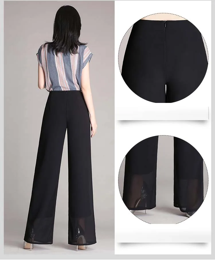 New Arrival European Style Plus Size 4XL Women Trousers Casual Loose Chiffon Long Pants Black Wide Leg pants female