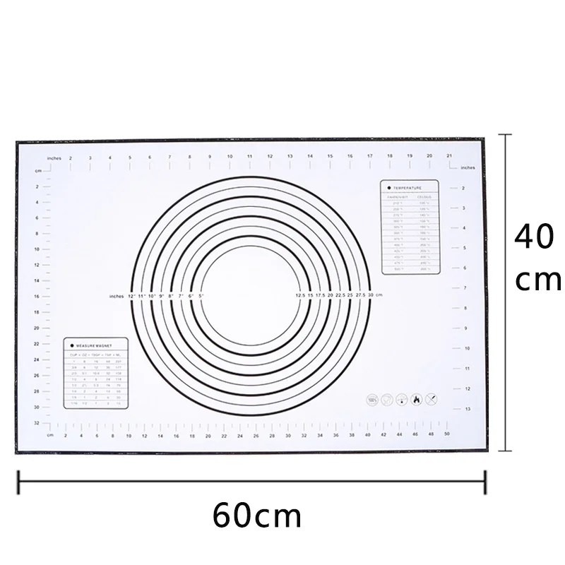 Противопригарный силиконовый коврик для выпечки для духовки весы раскатки теста коврик для выпечки прокатки помадка, кондитерские изделия коврик жаропрочная посуда, Кулинария Инструменты - Цвет: 60x40cm