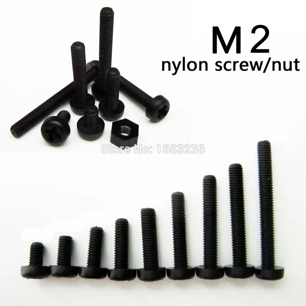 

50pcs Black Plastic Nylon Metric Threaded Round Pan Phillips Head Screw Bolt Hex Nut M2x5 6 8 10 12 15mm