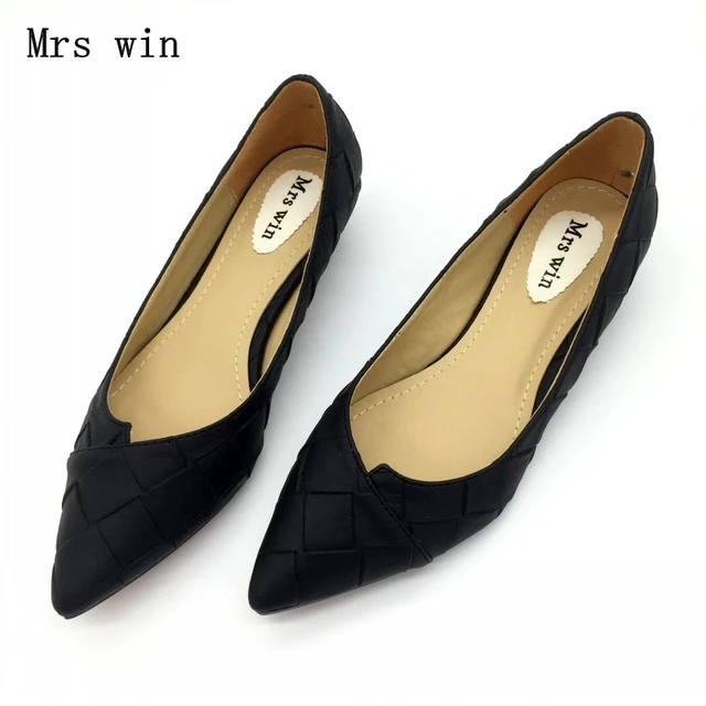 Vintage Style Women’s Pointed Toe Pumps Spring Autumn PU Shallow Slip On Women Low Heel Pumps Office Lady Casual Single Shoes
