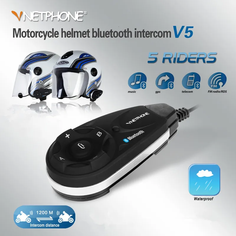Vnetphone New Version V5 1200m 5 Riders Motorcycle BT Interphones Bluetoot Helmet Intercom Headset Moto intercomunicador with FM
