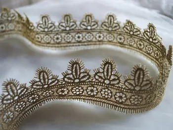 

metellic gold lace trim, golden Crocheted trim Lace, gold scalloped trim lace 10 yards