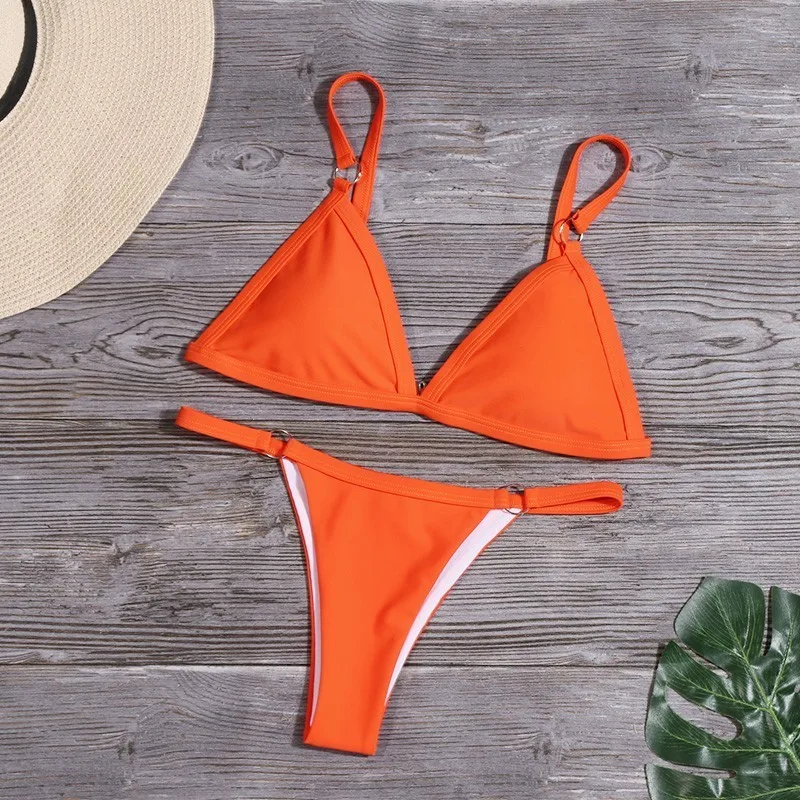 Conjunto de Bikini sólido Sexy para mujer, traje de baño brasileño de cintura baja, traje de baño de verano, ropa de playa amarilla para mujer, Biquini