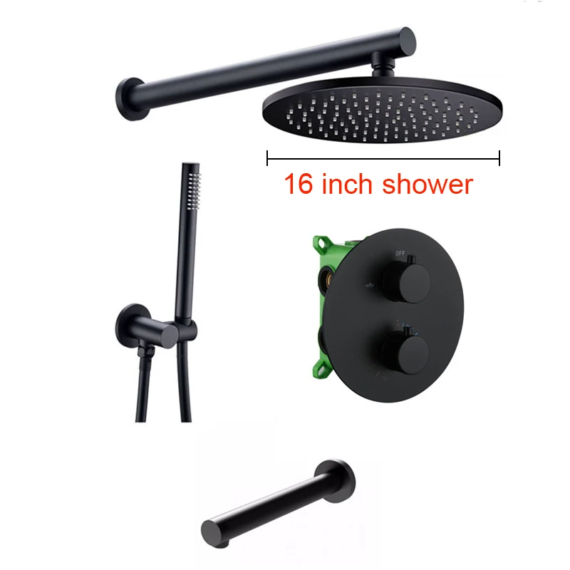 16 inch rainshower Smesiteli матовый черный круглый стиль смеситель для ванны 3 ходовой переключатель термостатический клапан латунь 8 ''-16'' дождевой Душ ванная комната кран Набор - Цвет: 16 inch rainshower