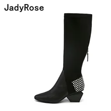 Женские сапоги до колена на высоком каблуке; черные зимние сапоги из натуральной кожи; botas mujer; новые модные мотоциклетные ботинки; женская обувь на высоком каблуке 6 см