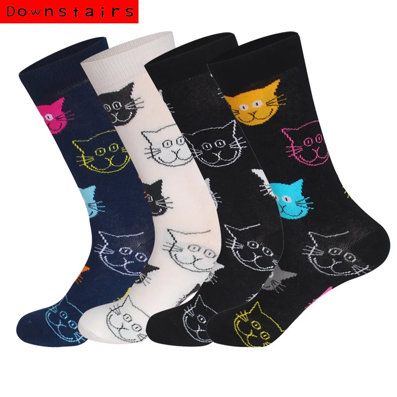 Вниз 4 пар/лот унисекс носки для кошек Животные Собака лиса с кошкой для пишущих принадлежностей корейский Harajuku уличная одежда хип-хоп счастливые носки для женщин и мужчин