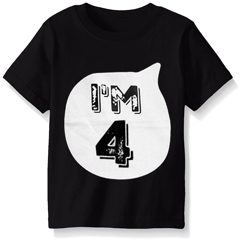 Рубашки для маленьких мальчиков и девочек, детская рубашка для мальчиков, летняя одежда для маленьких девочек, черные топы, футболка для дня рождения с надписью «I'm 1, 2, 3, 4» - Цвет: Black4