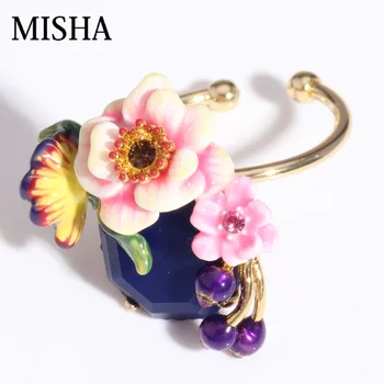 

Enamel Ring Original Design Flower Shape for Retro Women Big Ring Simulation Gems Ring Fine Jewelry For Wedding Party Gift L589
