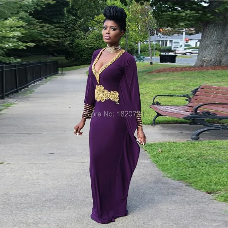 Robe-De-Soiree-2016-Purple-Evening-Gowns-Long-Sleeves-Gold-Beaded-Chiffon-V-Neck-Dubai-Kaftan