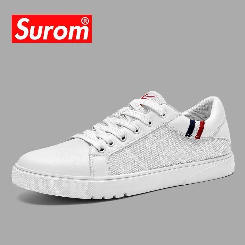 En Ligne SUROM 2018 Été Nouvelle Hommes Casual Chaussures Respirant Résistant À L usure Chaussures Confortable Creux Blanc Bout Rond Lace up Plat Snekaers
