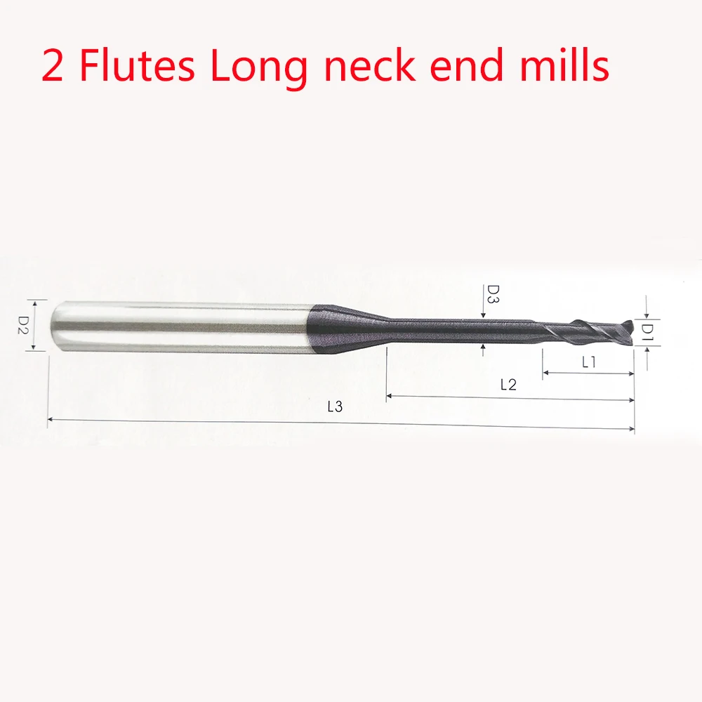 

Jerray 5pcs/lot D2x3x8xD4x50L 2 flutes HRC55 Tungsten Carbide Long Neck Flat End Mills CNC Milling Router Bits