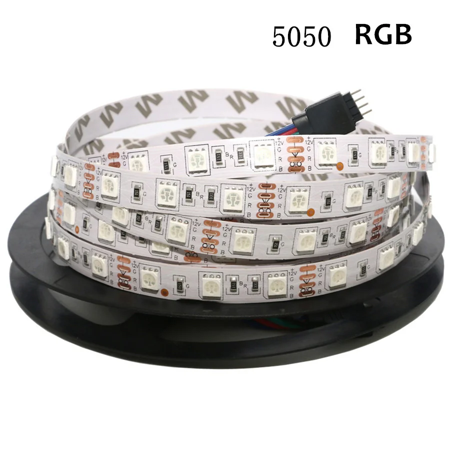 Цветная(RGB) Светодиодные ленты светильник SMD 5050 60 светодиодный/M ламп DC12V гибкий светильник лента 1/2/3/4/5M бар светильник не обладает водонепроницаемостью: Светодиодные ленты e лента белого цвета