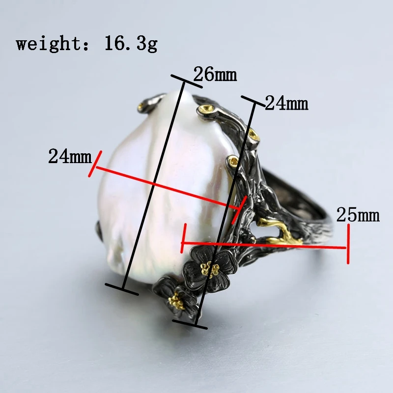 Кольцо из стерлингового серебра 925 пробы 26 мм с жемчугом в стиле барокко, Винтажное кольцо ручной работы из натурального барокко для женщин, ювелирные изделия из жемчуга в стиле барокко, свадебный подарок