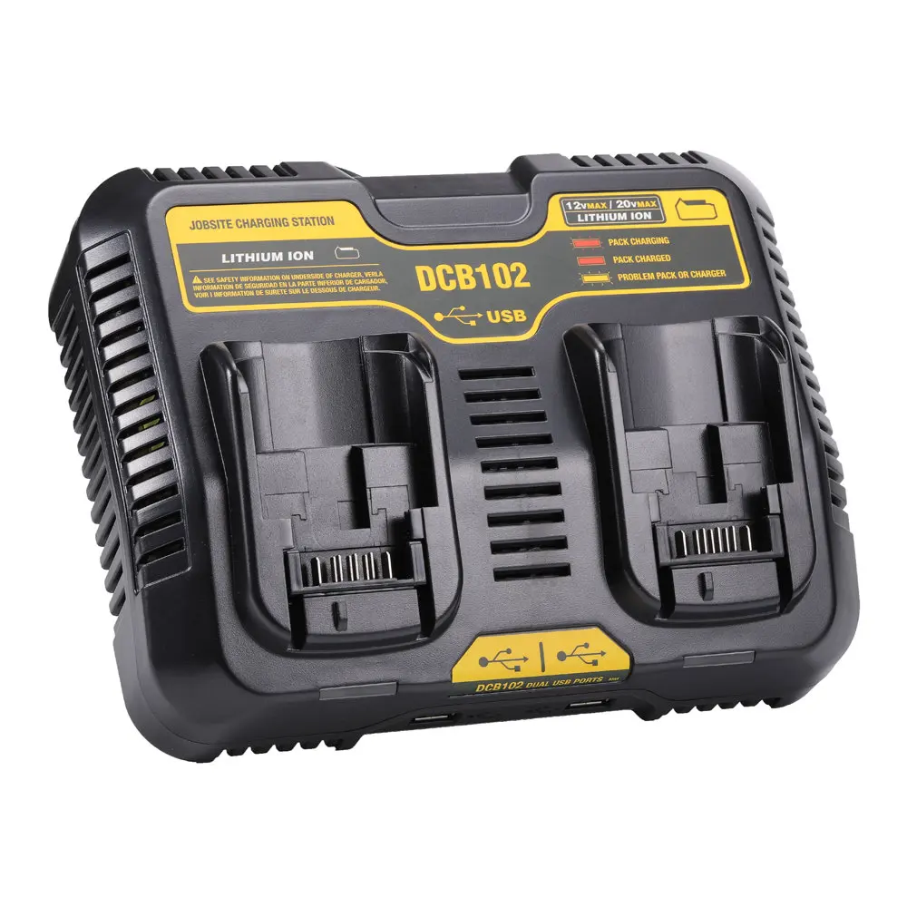 

Double Li-Ion Battery Charger 4.5A Max for Dewalt 10.8V 12V 14.4V 18V 20V DCB105 DCB101 DCB102 DCB112 DCB205 with Dual USB port