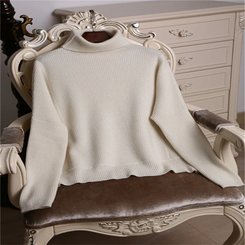 201 new cashmere sweater female high collar Korean version of lazy loose pullover sweater solid color large size bottoming shirt