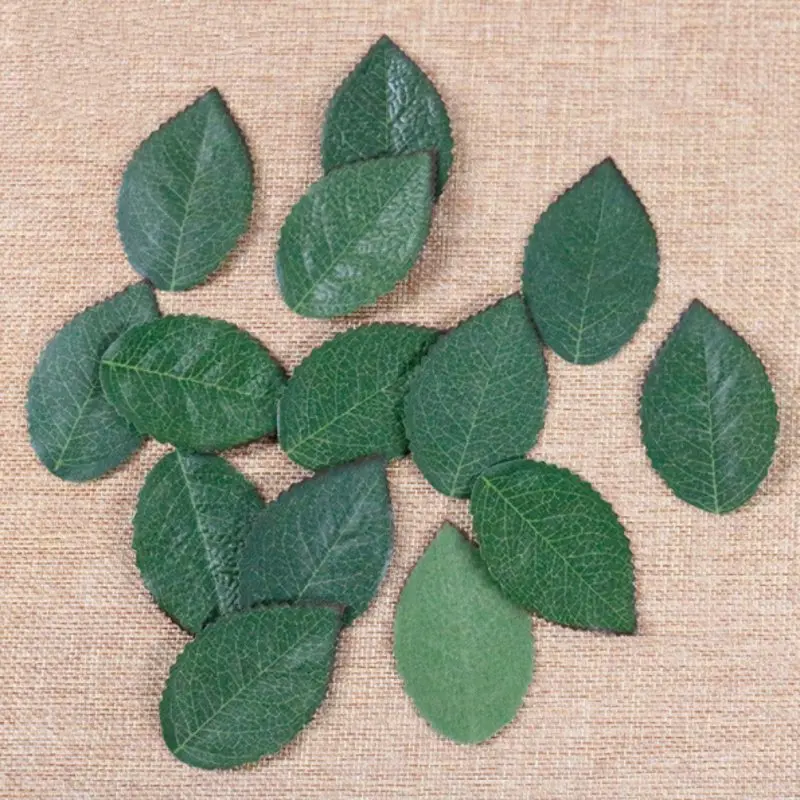 

100 pieces Green Artificial Leaf flowers Simulation Silk Leaves For Bouquet Garland Wedding decoration High Quality