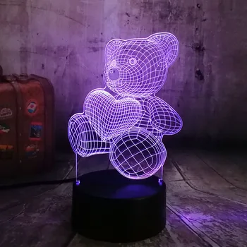 

Cute Kid Christmas lamp USB Little Lovely Heart Bear 3D LED RGB Night Light Atmosphere Desk Table Lamp Girls Baby Bedroom Decor