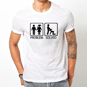 

2018 New PROBLEM SOLVED T Shirts Men White Gray Black Cotton Short Sleeve Funny Print Man T-Shirt Free Shipping Mens Tshirt Tops