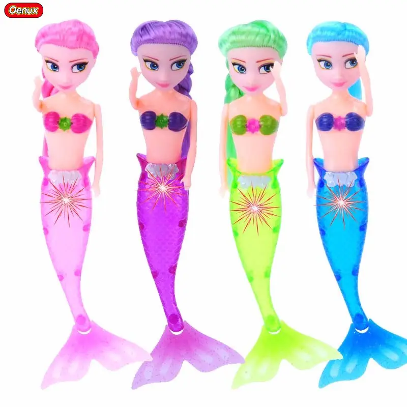 

Oenux Fashion 20cm Mini Anna&Elsa LED Light Mermaid Doll Toy Luminous LED Princess Swimming Mermaid Dolls Toy For Girl Xmas Gift