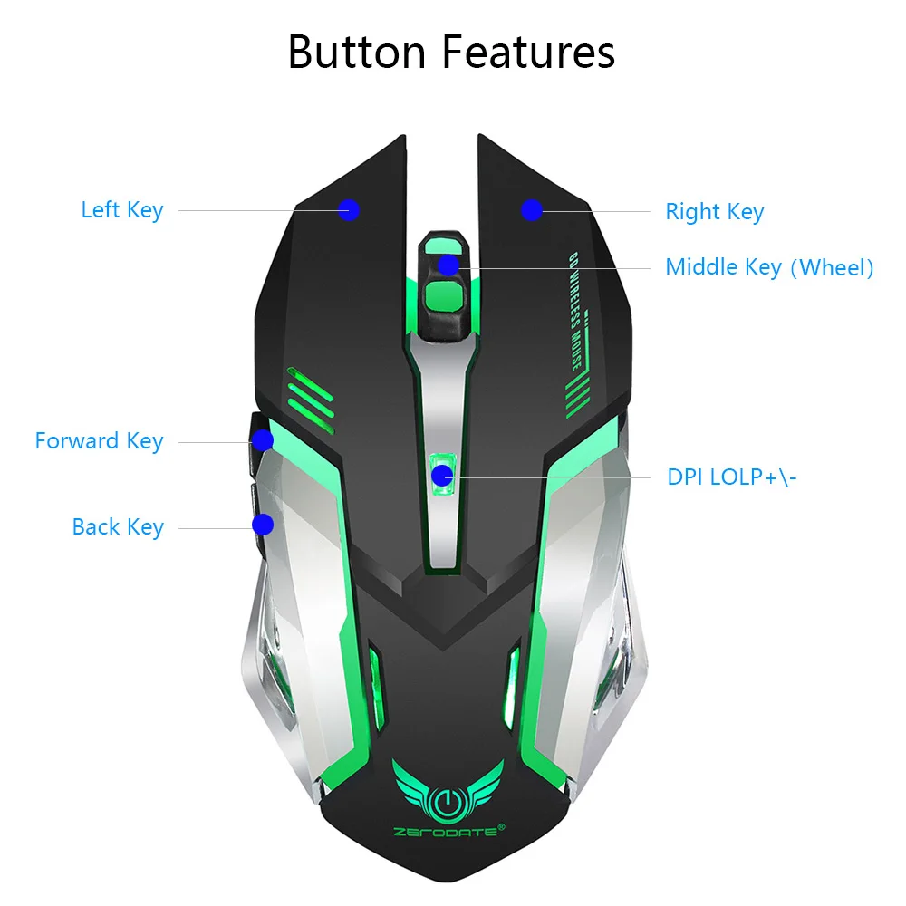Wireless Mouse 2.4G Rechargeable Mouse 2400 DPI With USB Receiver Gaming Computer Mice 7 colors breathing light For Notebook PC