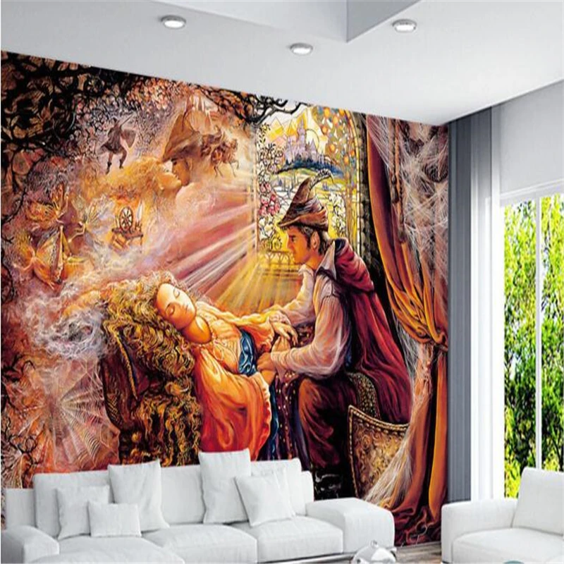 

Large custom wallpaper Prince of Triumph save the love of European medieval mythology hand - painted background wall