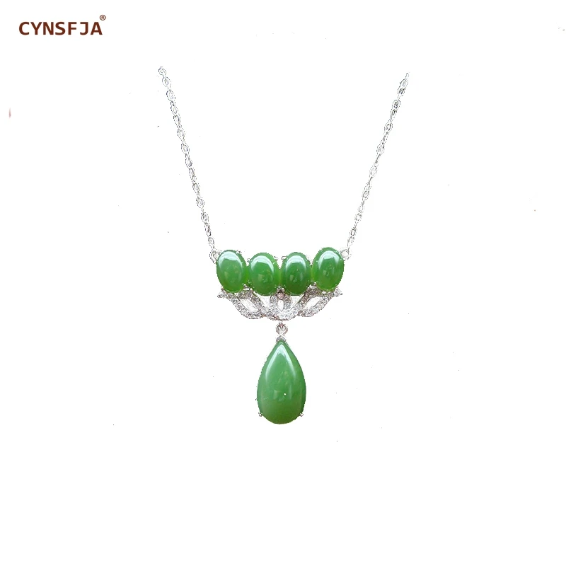 CYNSFJA Реал Certified(Hetian) нефрита Jade Jasper 925 пробы Серебряное кольцо ювелирные украшения зеленый нефритовый кулон высокое качество лучшие подарки