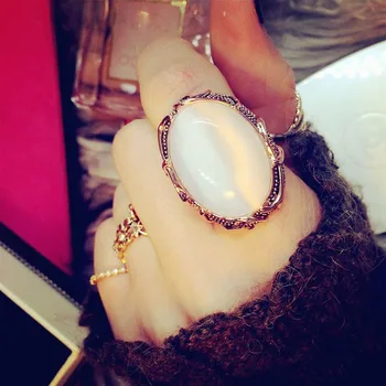 

Fashion Vintage Bohemia Large Imitation Oval Cat's eye Big Ring Opal Stone Rose Gold Color Exaggerated Decorate Women Jewelry