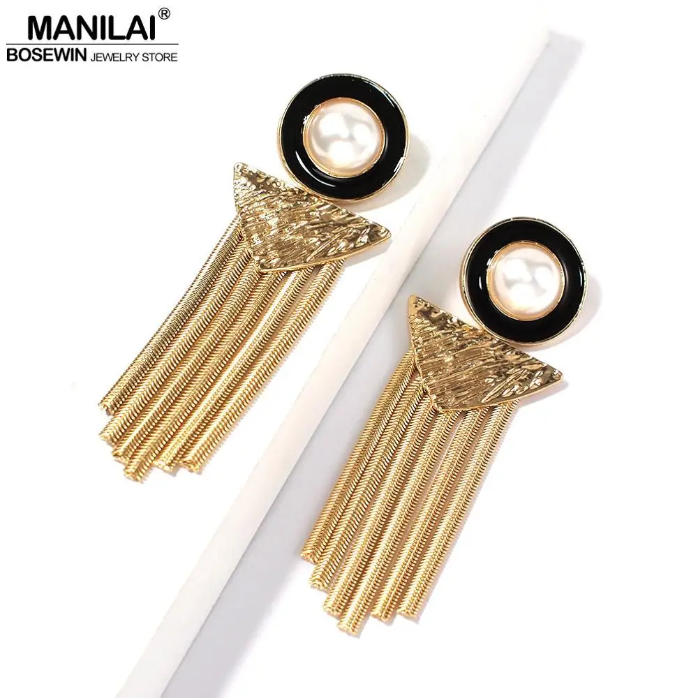 

MANILAI Alloy Big Imitation Pearl Dangle Earrings For Women Jewelry Metal Statement Drop Earrings Geometric Earrings Accessories