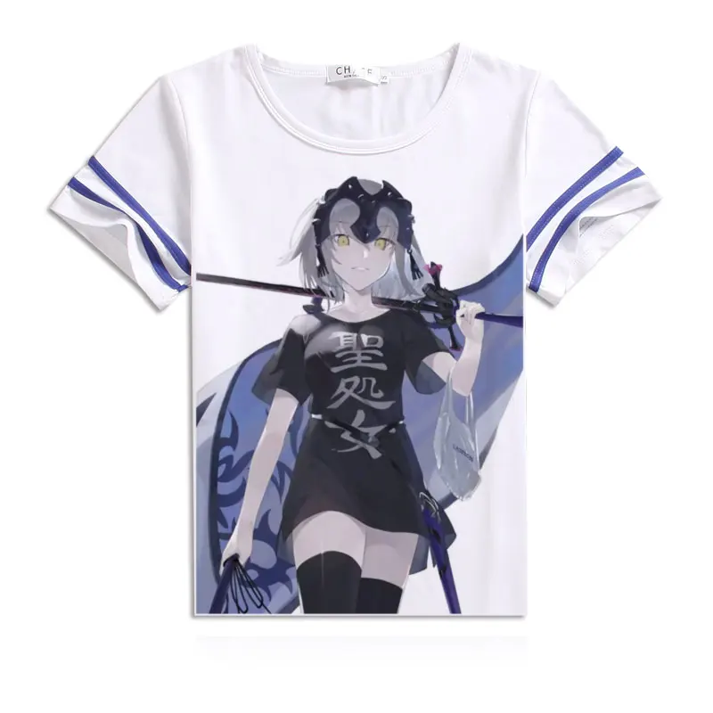 

Japan Anime Fate Grand order FGO Printed T-shirts Blue Stripe Short Sleeve Tops Men Women Jeanne d'Arc Tees Summer T Shirts