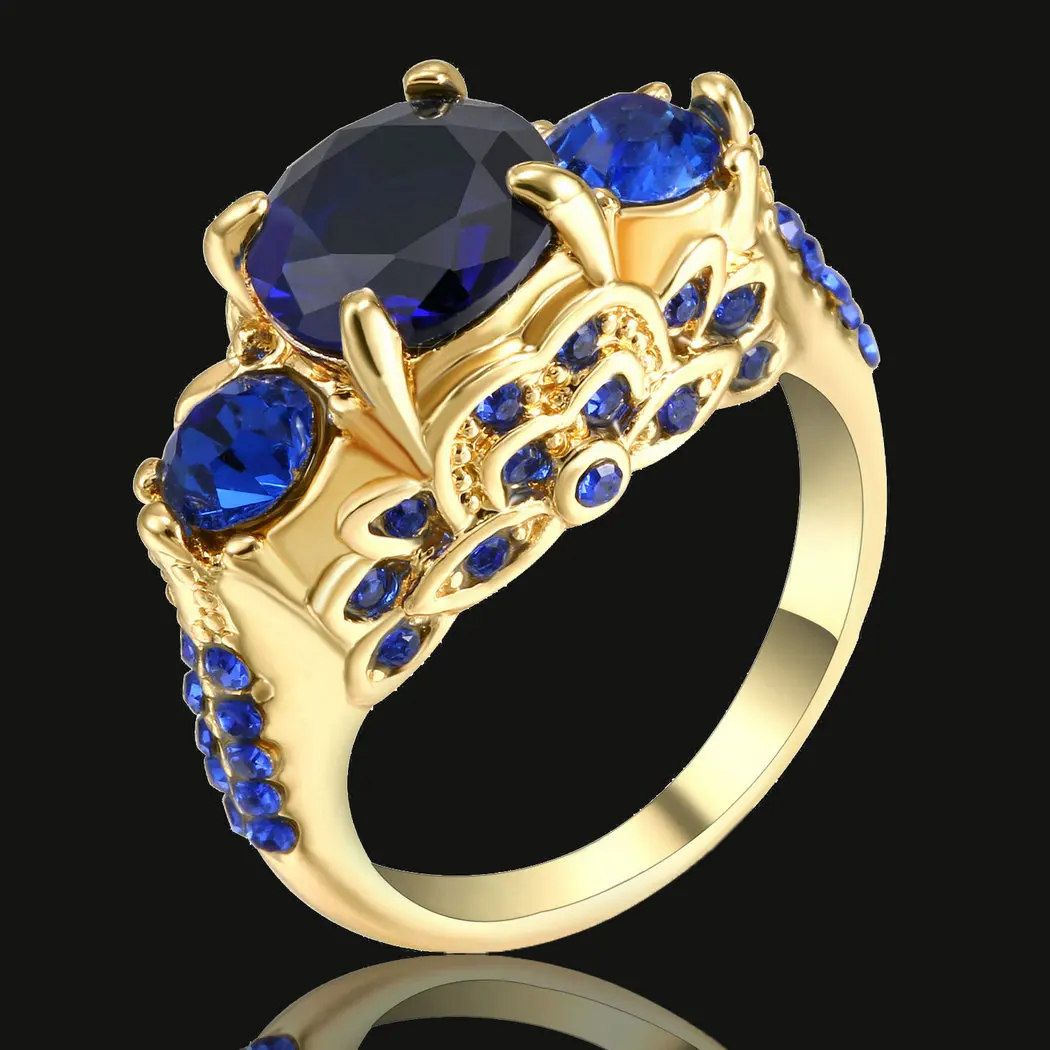 Classical Cubic Zirconia Forever Wedding Rings Silver Gold Color Clear Blue Rhinestones Lovers Ring Size 6 for Women Bijoux
