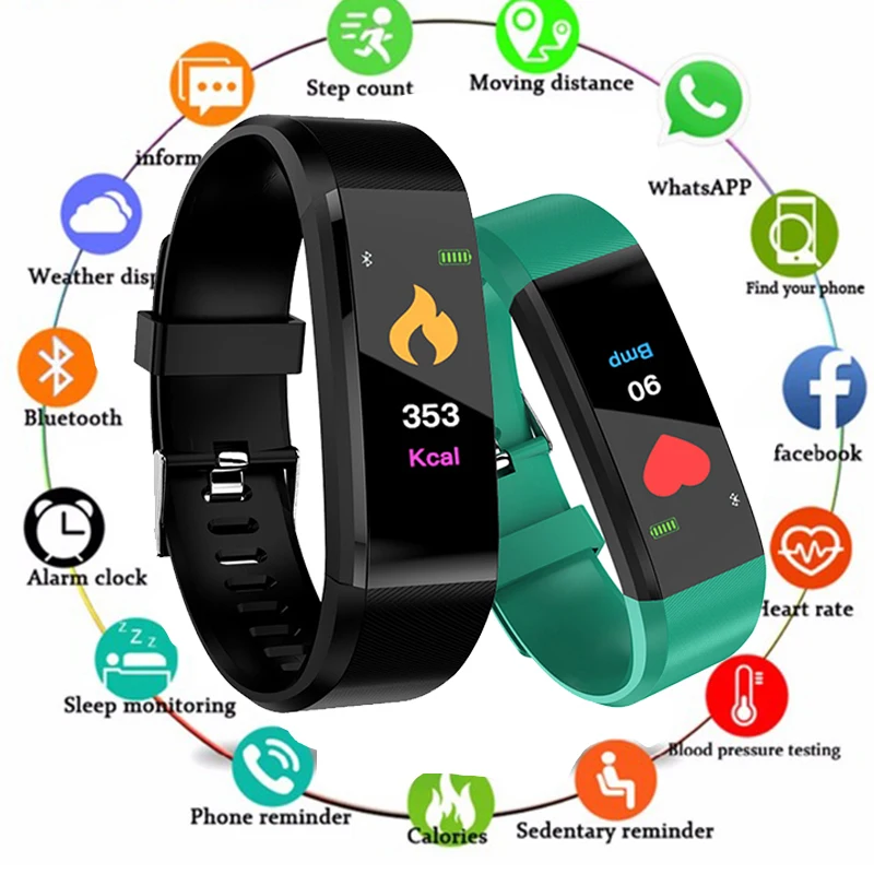 

Original 115 Plus Smart Digital Watch Heart Rate Monitor Blood Pressure Monitor IP67 Waterproof Smartwatch for Men Women Kids