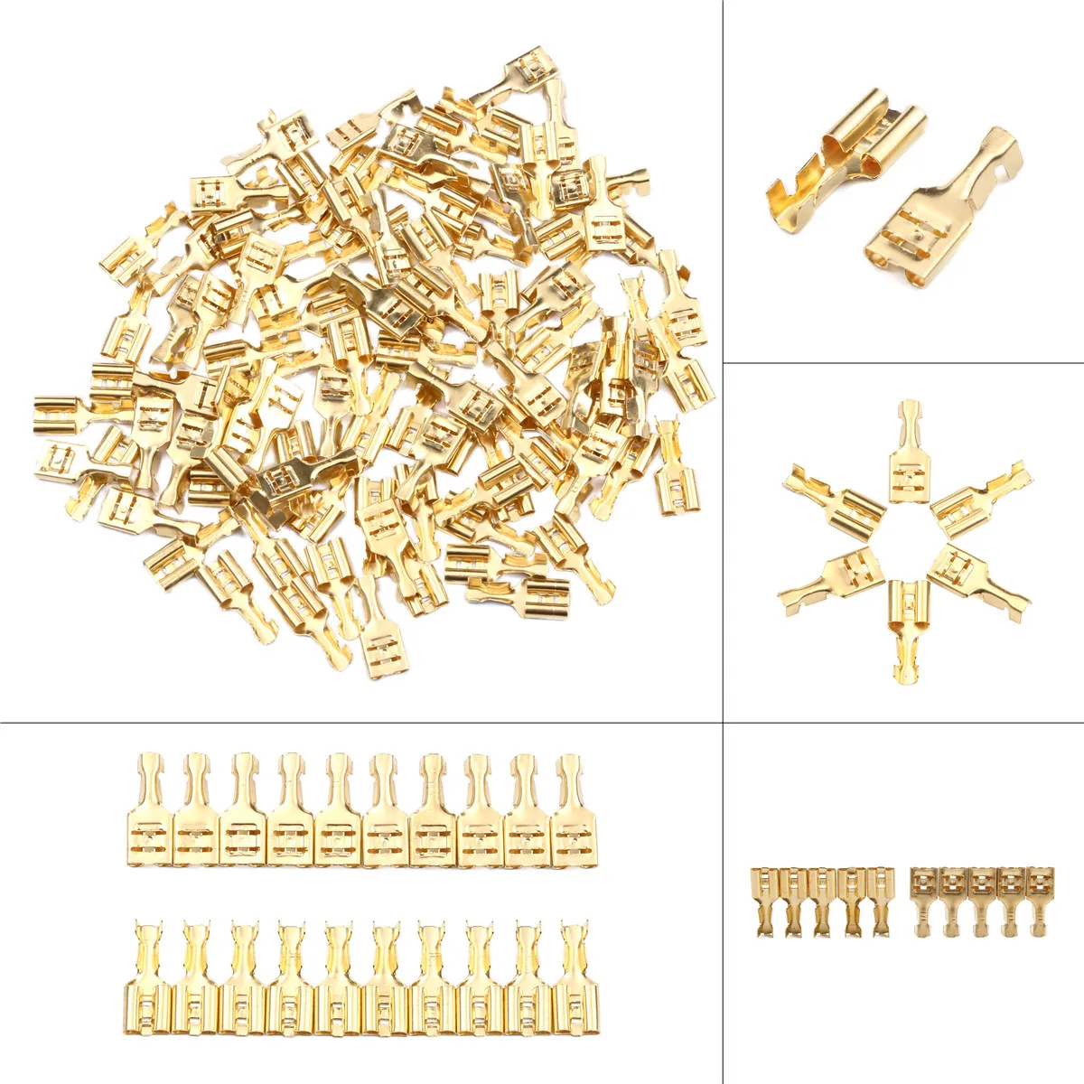 100 шт 4,8 мм/6,3 мм Женский обжимной клеммный соединитель золотой Латунный автомобильный динамик Электрический провод соединители обжимные клеммы набор