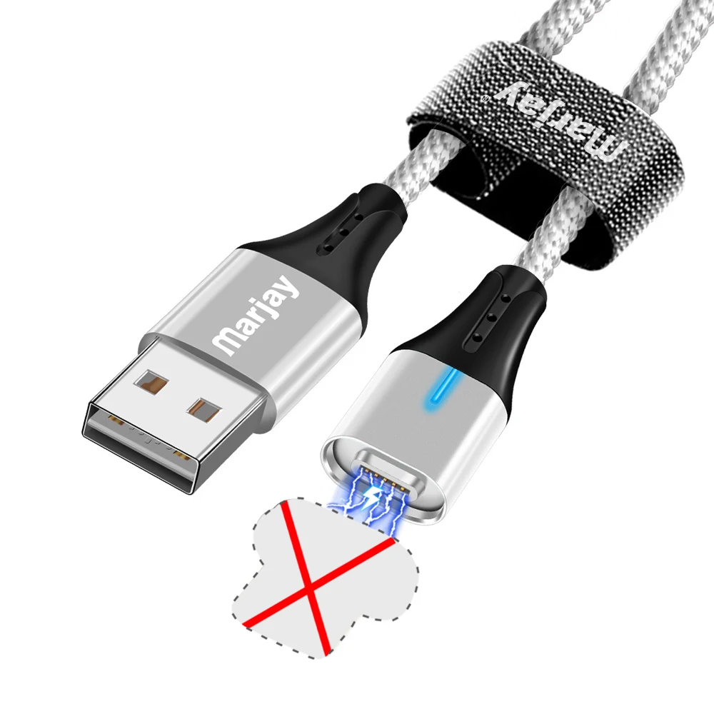 Магнитный зарядный Micro USB кабель Marjay для мобильного телефона iPhone samsung Xiaomi QC3.0, быстрое магнитное зарядное устройство, кабель usb type-C - Цвет: Only Silver Cable