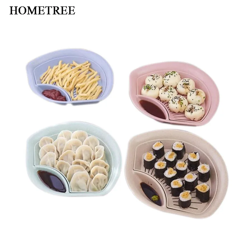 

HOMETREE 1 Pcs Sector Wheat Straw Double Layer Drain Dumplings Dish Fruit Tray Shaped Kitchen Dishes Plates Dinner Plate H542