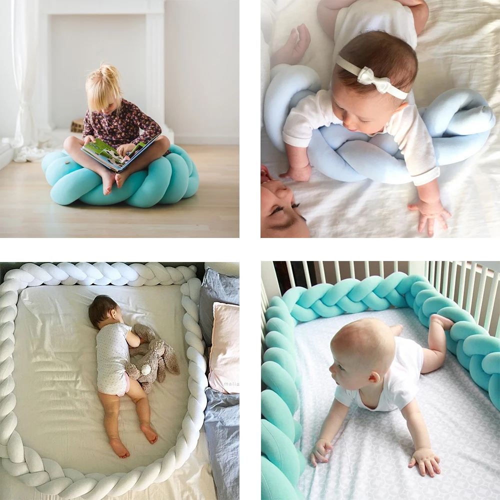 

1.5M-2.0M Baby Bed Bumper Solid Baby Crib Protector Newborn Room Decoration Infant Weaving Plush Bedding Bumper Accessories