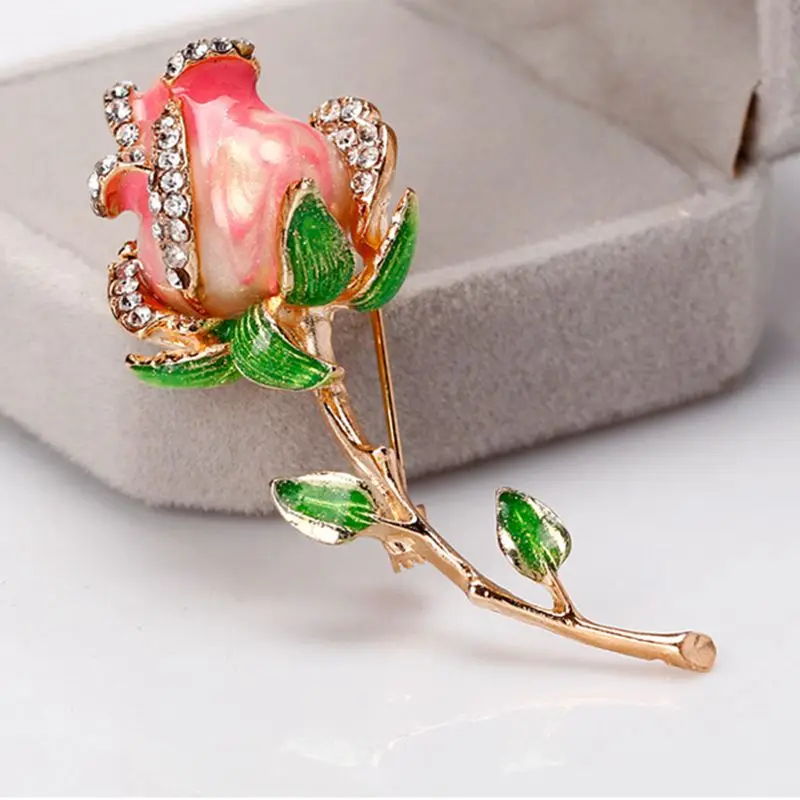 

1 PCS Red Blue Rose Flower Brooch Garment Accessories Wedding Bridal Jewelry Crystal Brooches for Women