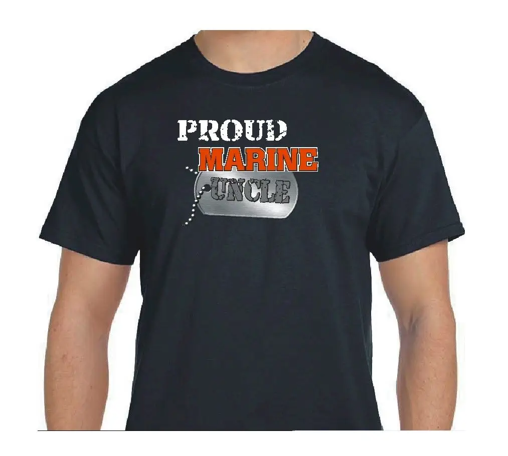 Marine Uncle Shirt, Proud Marine Uncle Dog Tag 6oz Black T Shirt, 100