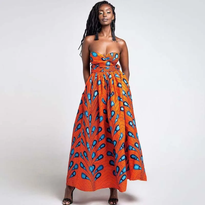 Новое летнее популярное бесконечное женское длинное платье с перьями, африканская одежда с принтом, повседневная одежда для отдыха, Сексуальная линия, модные пляжные платья