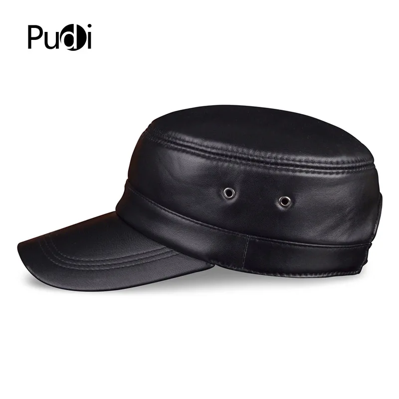  HL071 Genuine sheep Leather Rider Style Cowhide Fashion Army Cap Box Hat Cadet Visor men's baseball