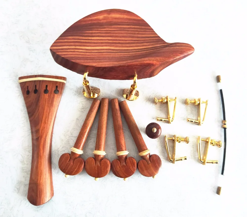 

1set New Rosewood 4/4 violin accessories bridge chinrest endpin tuner tail gut