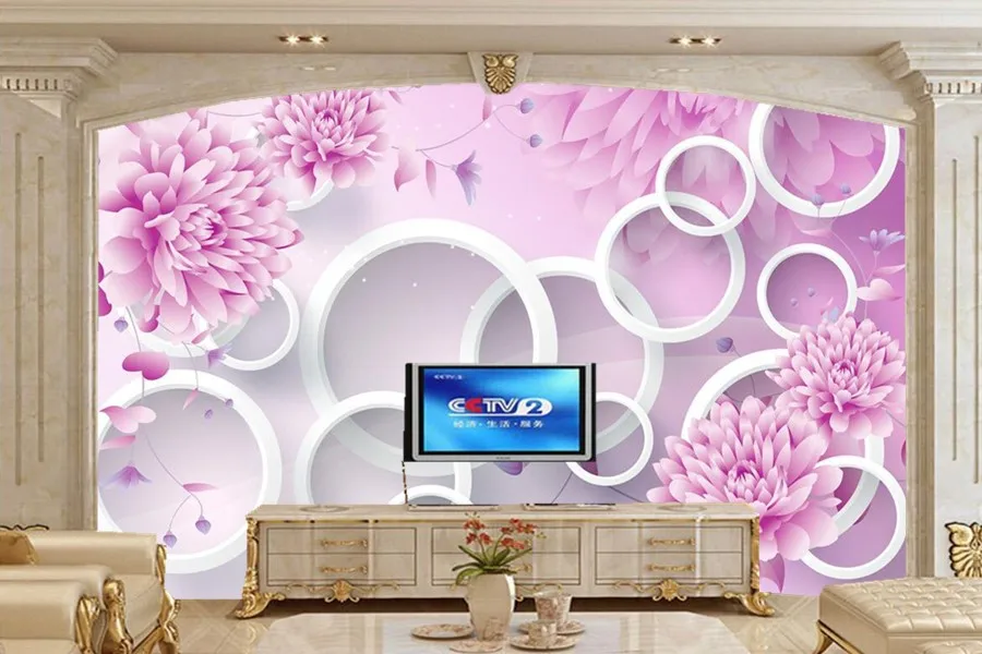 3D mural papel de parede Purple romantic flower restaurant living room study sofa TV wall bedroom 3d purple wallpaper | Обустройство