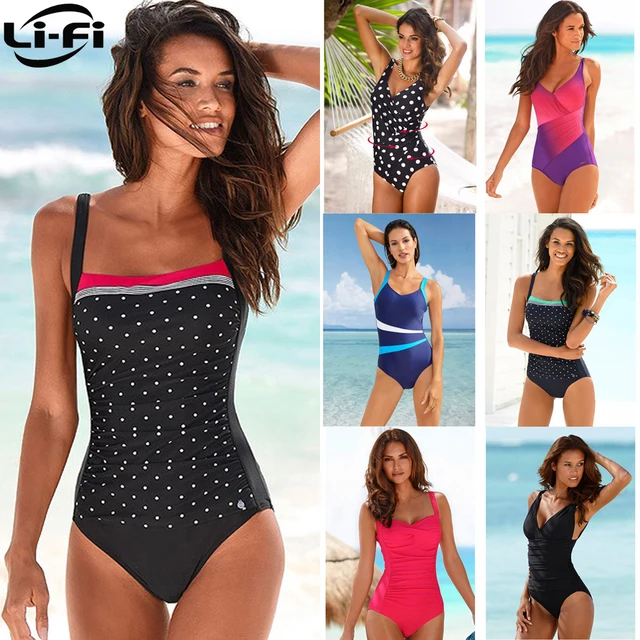 US $10.56 LI-FI 2019 Plus Size One Piece Swimsuit Women Swimwear Classic Vintage Bathing Suits Beachwear Prin