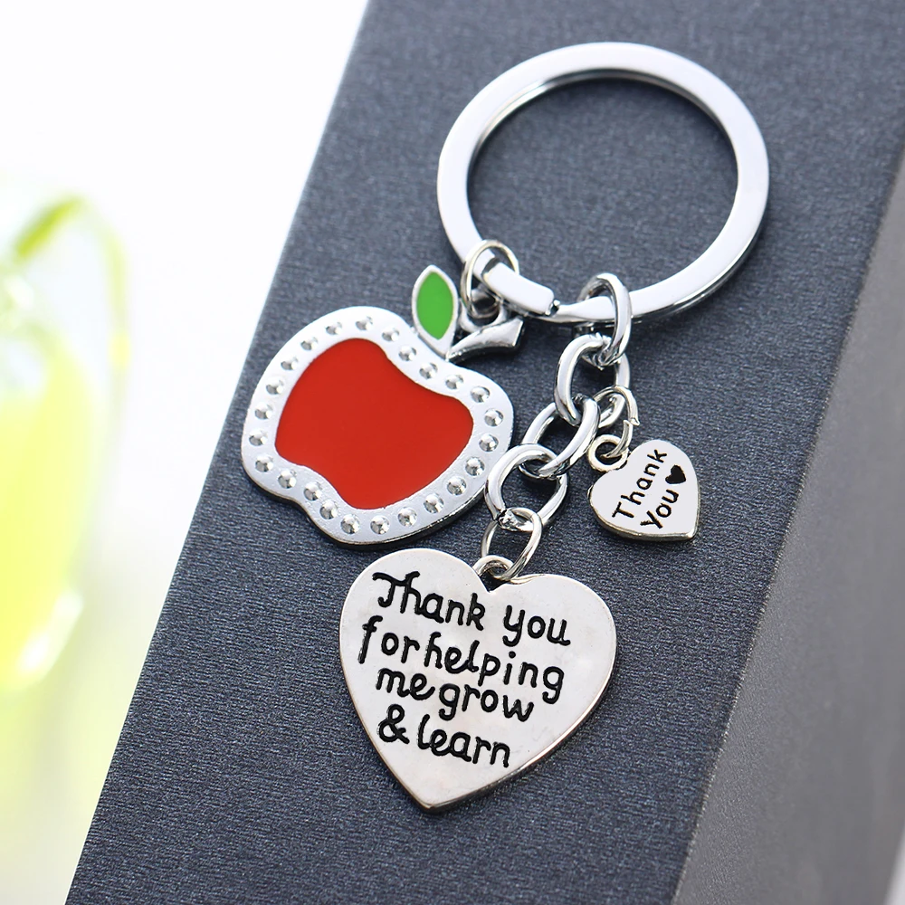 

Thanksgiving Teachers Keychain Gift Apple Love Heart Charm Keyring Thank You For Helping Me Grow&Learn Key Chain Teacher Jewelry