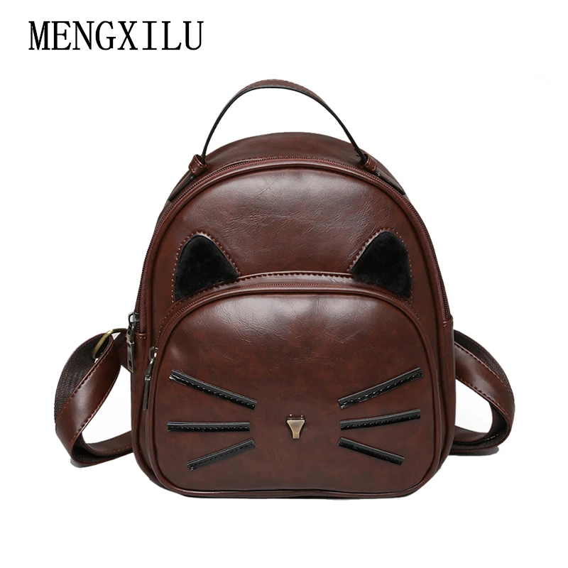 Cute Cat Women Pu Leather Backpack Female School Bags For Teenagers Cartoon Women Bag Mochila Feminina Famous Brand Backpack