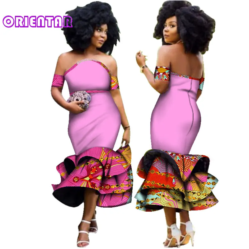 Fashion African Clothes for Women Strapless Fashion Ankara Dresses African Print Ruffle Mermaid Dress for Evening Party WY2923 african robe