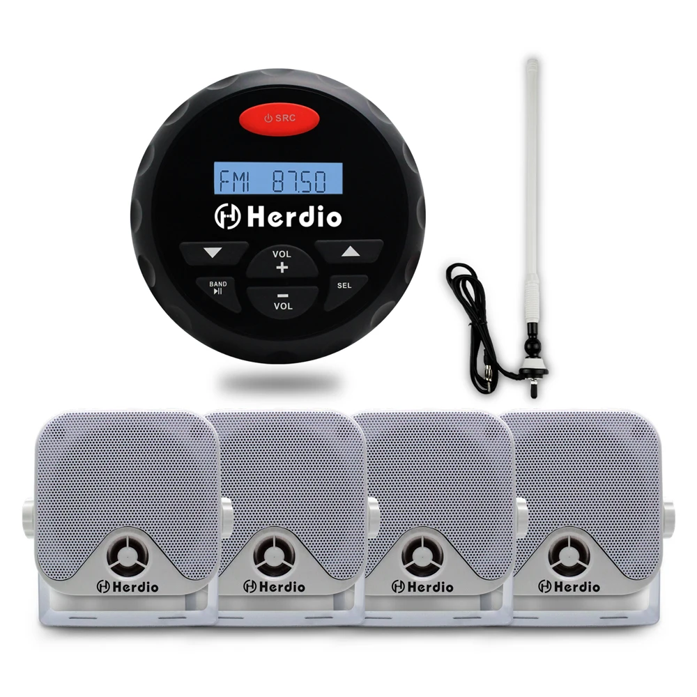 4.5" Waterproof Marine Radio Bluetooth Stereo +3.5" 2 Pairs White