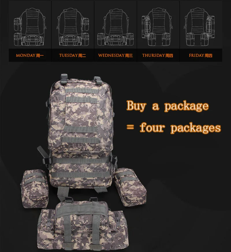 55L Military Tactical Backpack Assault Pack Outdoor Camping Hiking Travel Bag Cycling Climbing Rucksack Kitbag (5)
