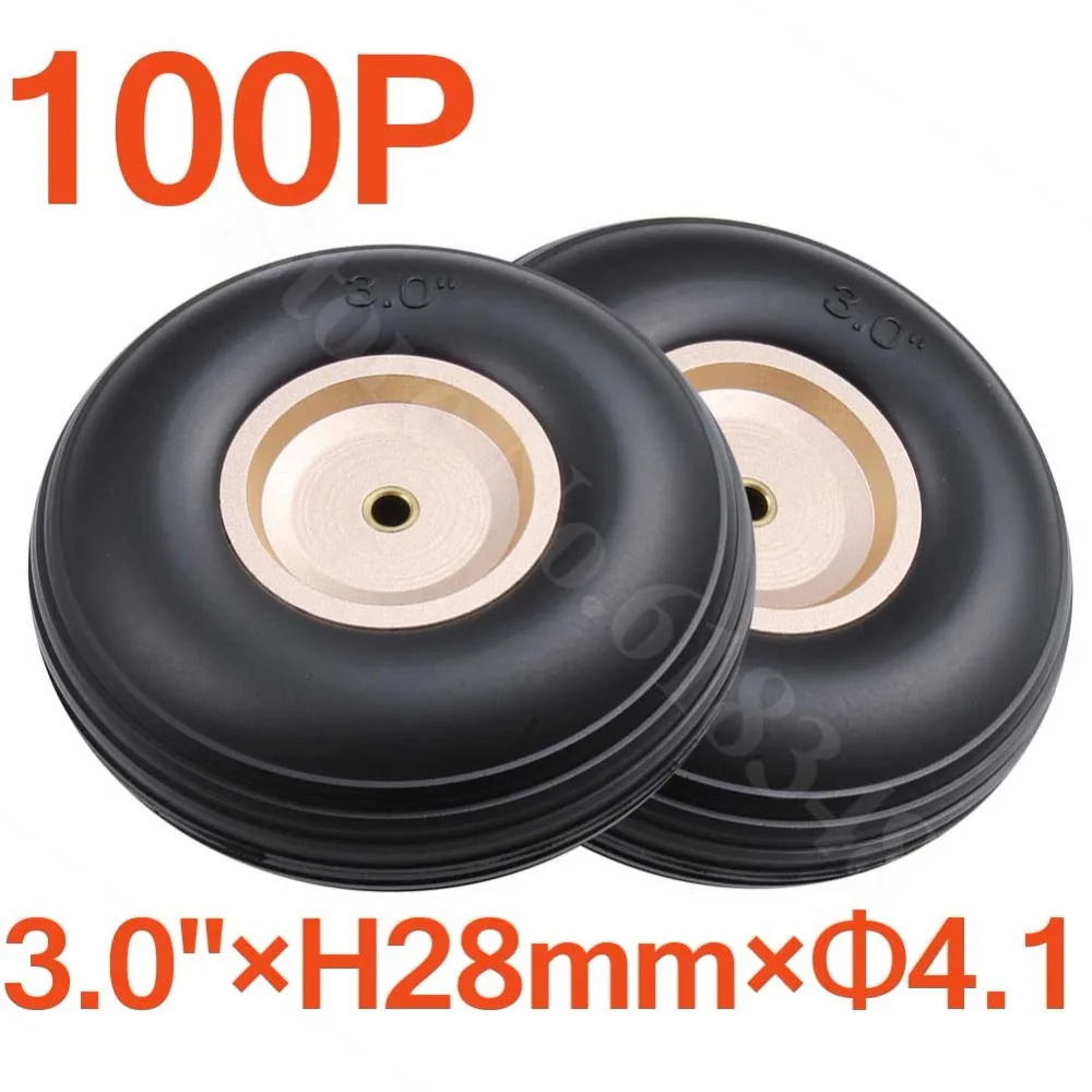 100pcs /lot 3.0&quot/ 76mm Quality RC Airplane Tail Rubber Wheels Alloy Hub Thickness:28mm Axle hole: 4.1mm Replacement Parts | Игрушки и
